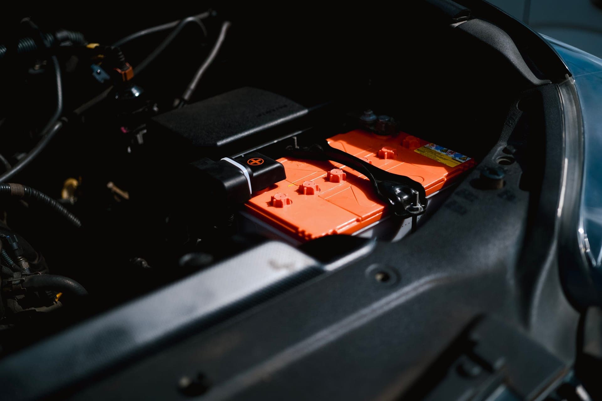 Close view of a lithium battery pack in an equipment bay